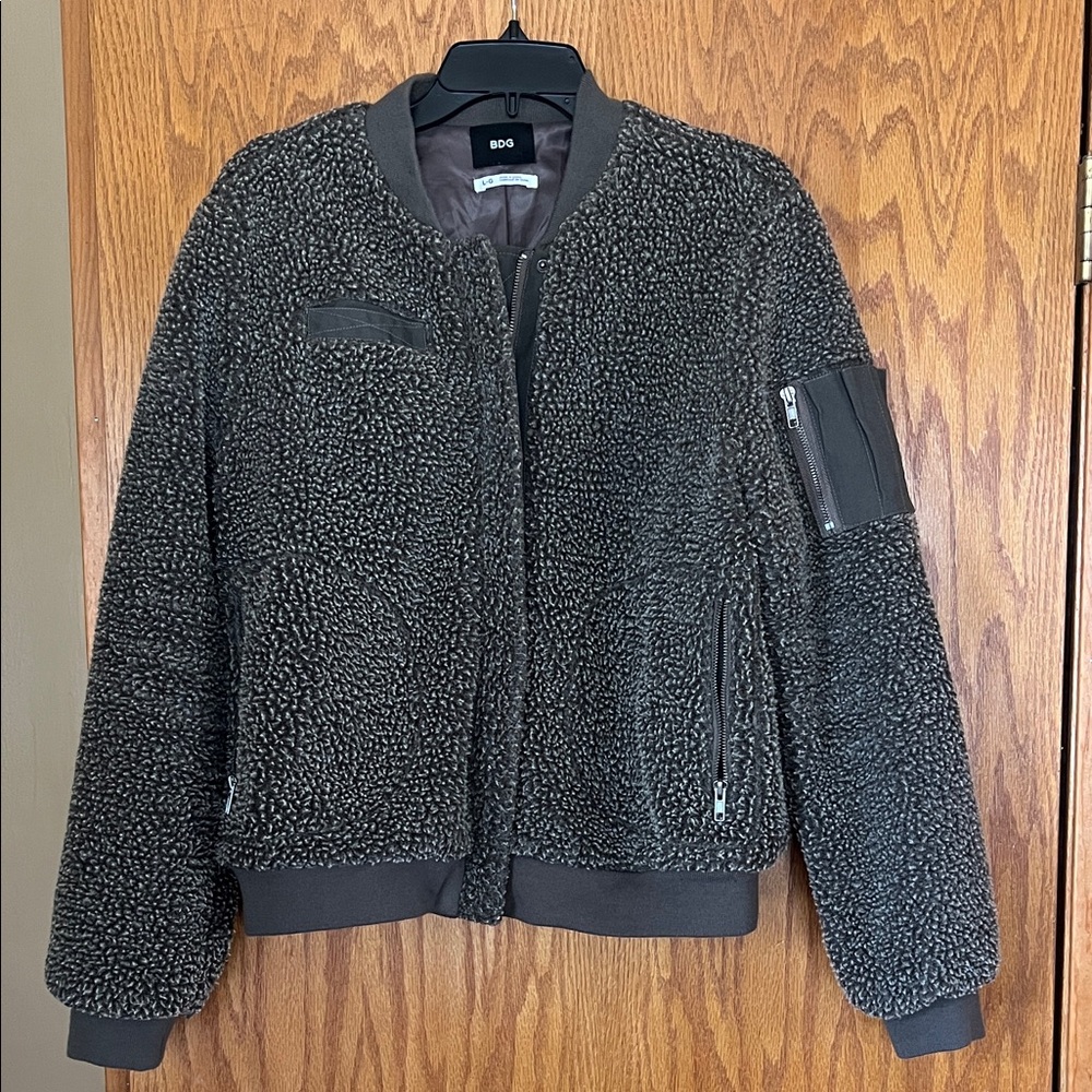 BDG Dark Gray/Black Sherpa Bomber Jacket